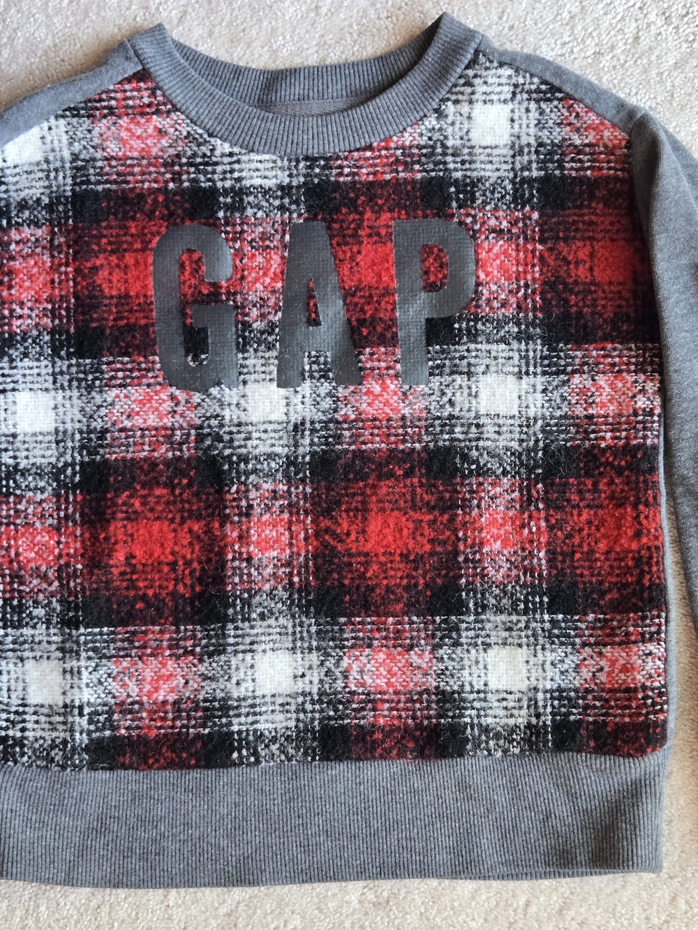 GAP Red, Black & White Plaid Crewneck Sweatshirt